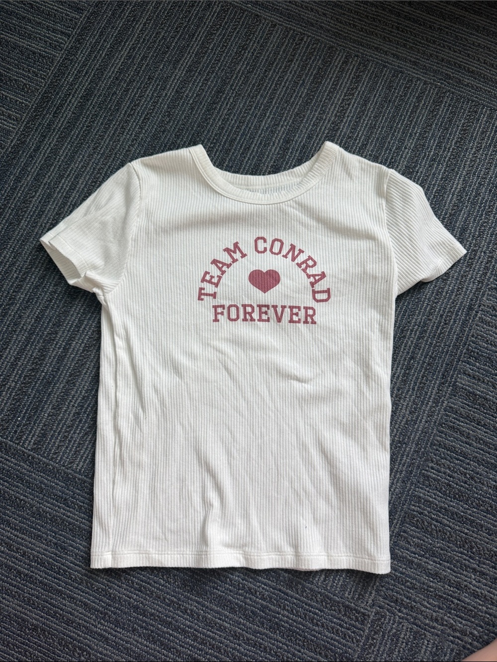 Girls' Cream Ribbed Tee with Pink Graphic